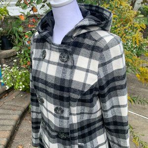 AERO Plaid Winter Peacoat Wool Blend Double-Breasted Hooded Jacket